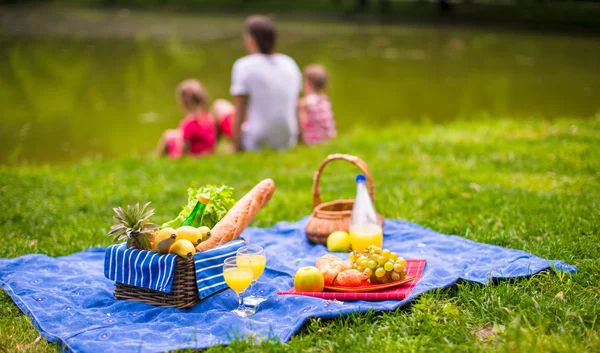 Família feliz piquenique no parque — Fotografia de Stock