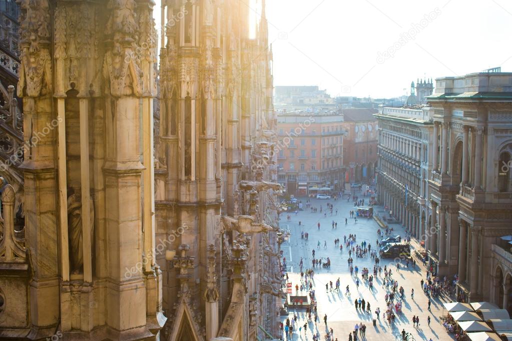 Beautiful view from the rooftop of Duomo cathedral, Milan, Italy