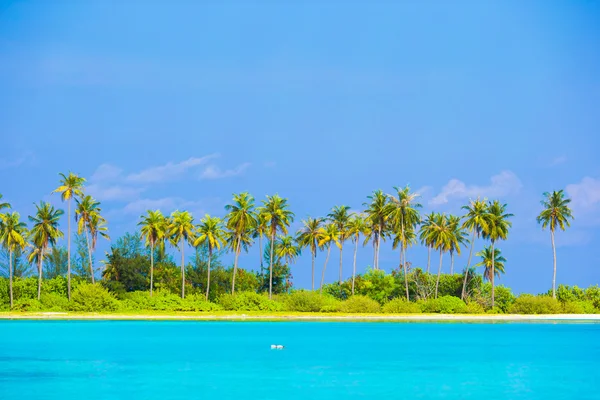 Perfecte eiland met wit strand, turquoise water en groen palmen — Stockfoto