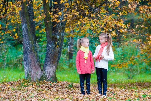 İki sevimli kız sıcak güneşli sonbahar günü Park — Stok fotoğraf