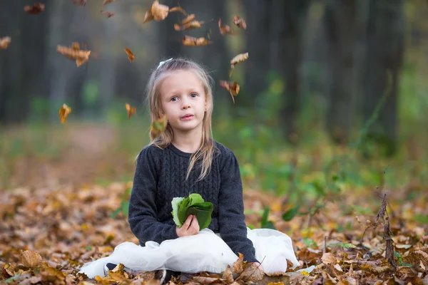 Adorable little girl outdoors at beautiful autumn day — Stock Photo, Image
