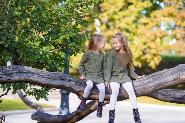 Petites filles adorables à la journée chaude dans le parc d'automne en plein air — Photo