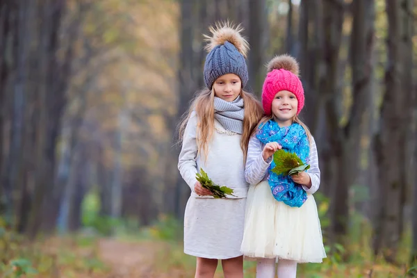 Kleine schattige meisjes op warme zonnige herfstdag buiten — Stockfoto