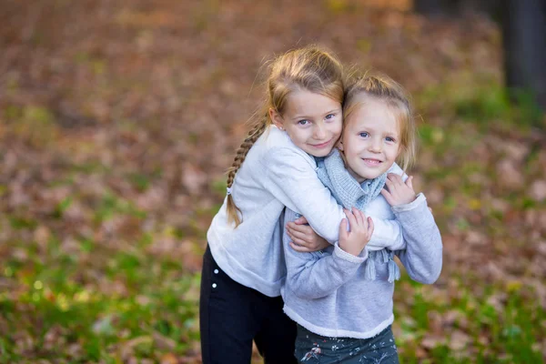 Weinig schattig zusters op warme zonnige herfst dag in de buitenlucht — Stockfoto