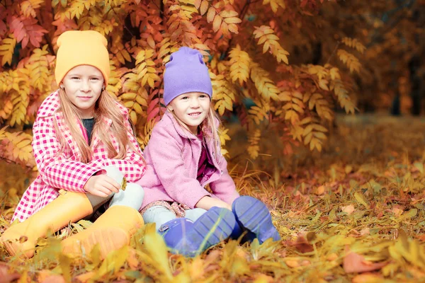 Piccole ragazze adorabili a caldo soleggiato giornata d'autunno all'aperto — Foto Stock