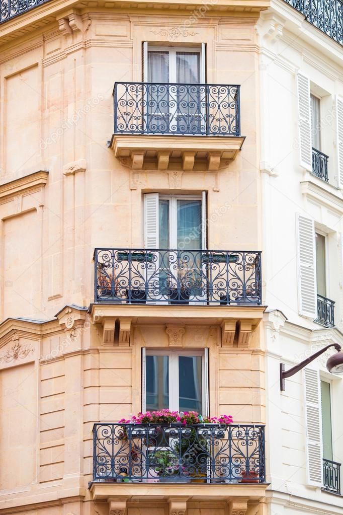 Beautiful european streets and houses view in Paris, France