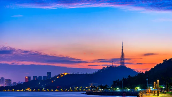 Pemandangan Matahari Terbenam Dari Menara Shijingshan Zhuhai China — Stok Foto