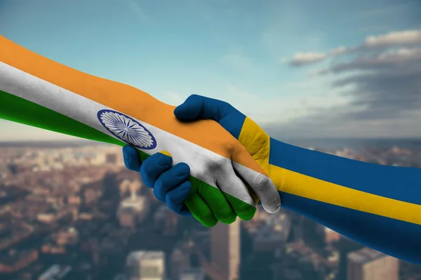 Business Shaking Hands India Sweden — Stock Photo, Image