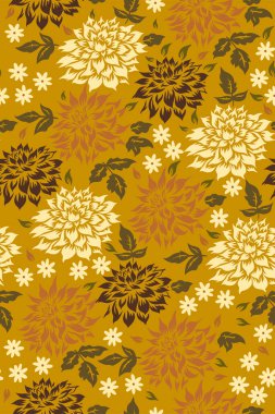 Hardal renginde çiçeklerle kusursuz desen. Vektör resmi.