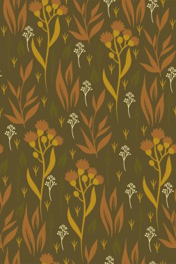 Hardal renginde çiçeklerle kusursuz desen. Vektör resmi.