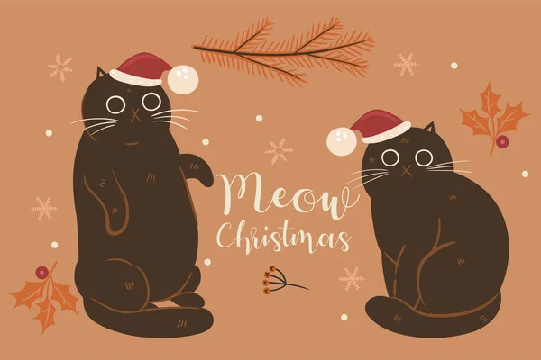 Carte Postale Avec Chats Noël Image Vectorielle — Image vectorielle