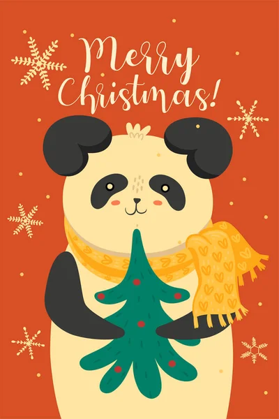 Pozdrowienia Cute Panda Bożego Narodzenia Wizerunek Wektora — Wektor stockowy