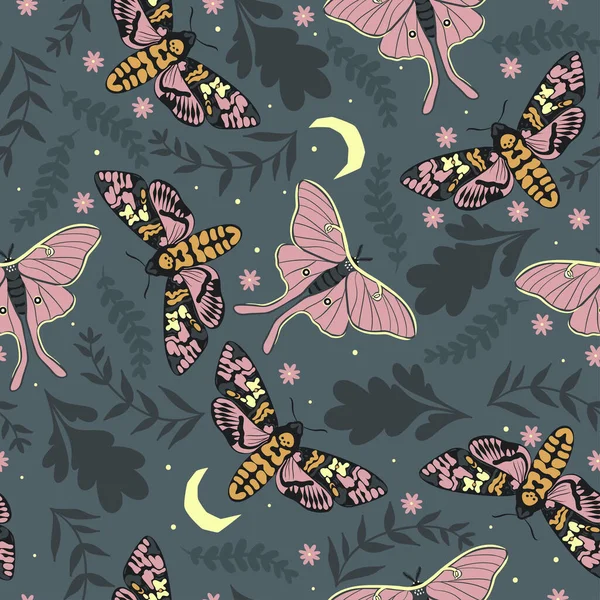 Seamless Pattern Leaves Moths Vector Image — Stock Vector