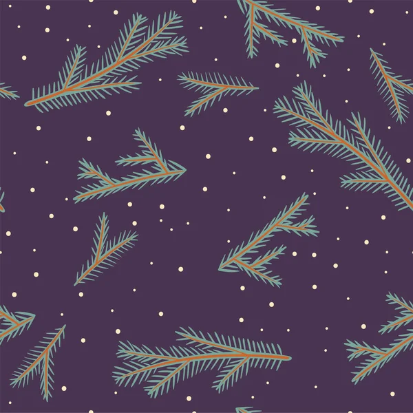 冷杉枝条和雪无缝花纹 矢量图像 — 图库矢量图片