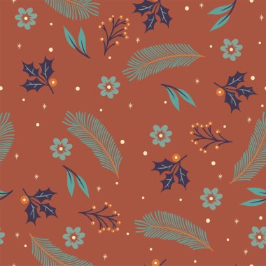 Kışın bitki örtüsü ve karın kusursuz deseni. Vektör resmi.