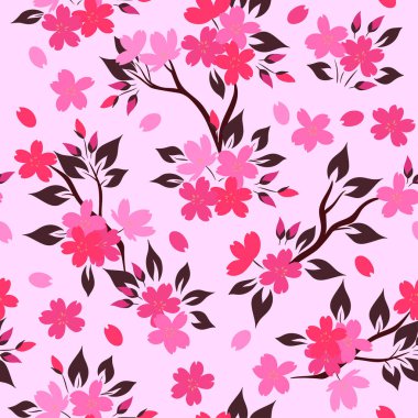 Sakura çiçekli, pürüzsüz dal deseni. Vektör resmi