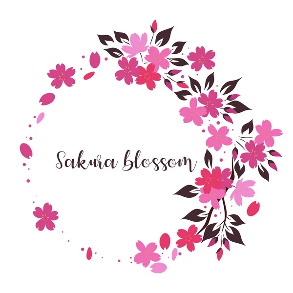 Frame Van Sakura Bloemen Een Witte Achtergrond Vectorafbeelding — Stockvector