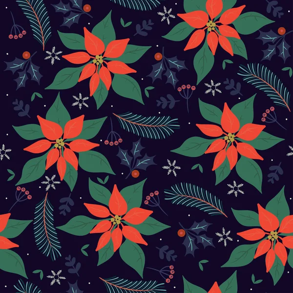无缝隙的圣诞图案与冬季植物 矢量图像 — 图库矢量图片