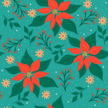 Kış bitkileriyle kusursuz bir Noel deseni. Vektör resmi.