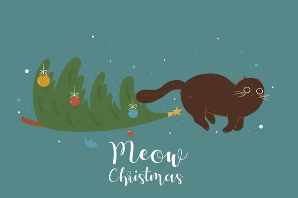 Árvore Natal Gato Bonito Imagem Vetorial —  Vetores de Stock