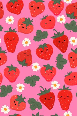 Tatlı çilekli, pürüzsüz bir desen. Vektör resmi.