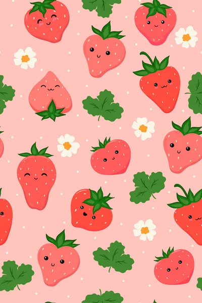 可愛いイチゴとシームレスなパターン ベクトル画像 — ストックベクタ