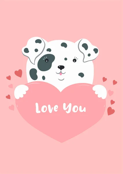 Cane Tiene Cuore Biglietto San Valentino Immagine Vettoriale — Vettoriale Stock