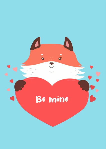 Der Fuchs Hält Das Herz Valentinstag Karte Vektorbild — Stockvektor