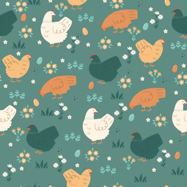 Tatlı tavuklarla kusursuz yay deseni. Vektör resmi.