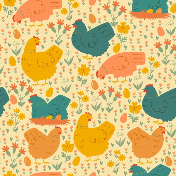 Seamless Spring Pattern Cute Chickens Vector Image — Stock Vector