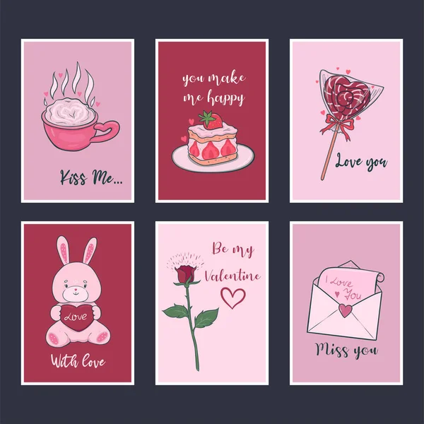 Jolie Collection Pour Saint Valentin Jeu Cartes Festif Image Vectorielle — Image vectorielle