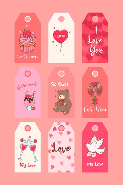 Valentine Day Printable Tags Collection Праздничный Набор Стикеров Векторное Изображение — стоковый вектор