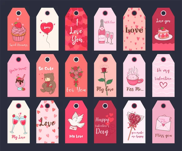 Colección Etiquetas Imprimibles Del Día San Valentín Conjunto Festivo Pegatinas — Archivo Imágenes Vectoriales