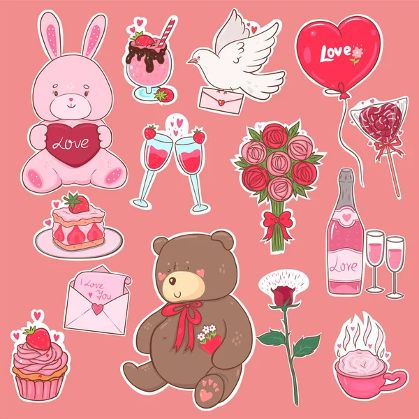 Pegatinas San Valentín Color Rosa Imagen Vectorial — Vector de stock