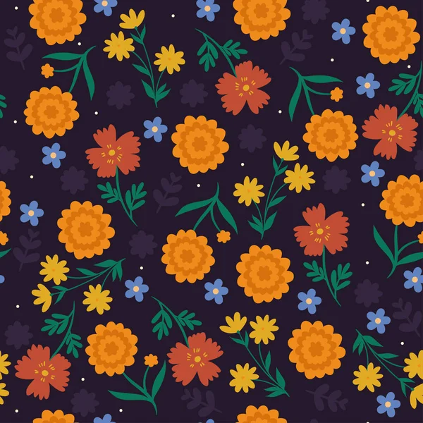 紫色の背景に花とシームレスなパターン ベクトル画像 — ストックベクタ