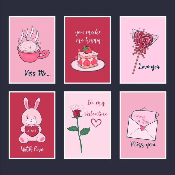 Linda Colección Para Día San Valentín Conjunto Festivo Cartas Imagen — Archivo Imágenes Vectoriales