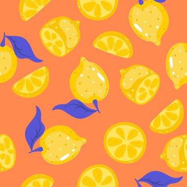 Turuncu arka planda limonlu, pürüzsüz desen. Vektör resmi.