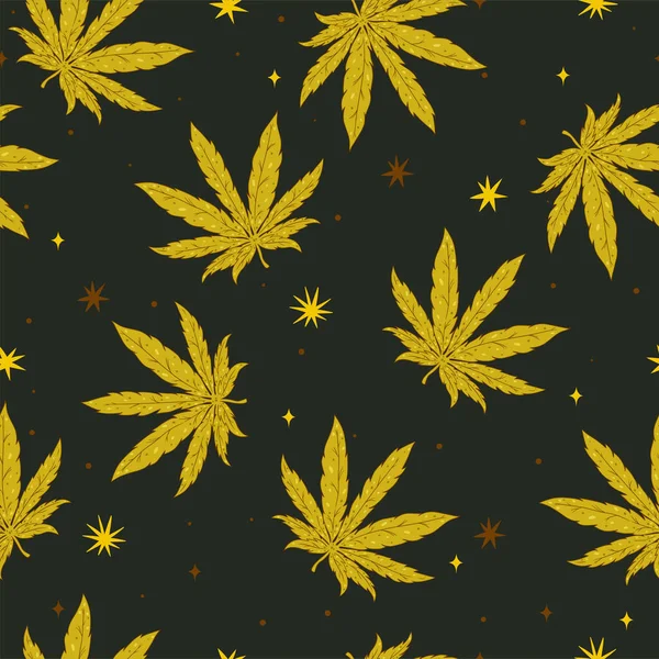 Patrón Inconsútil Con Hojas Cannabis Estrellas Imagen Vectorial — Vector de stock