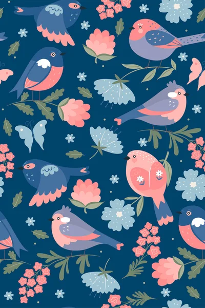 Симпатичные Весенние Птицы Бесшовные Векторное Изображение — стоковый вектор