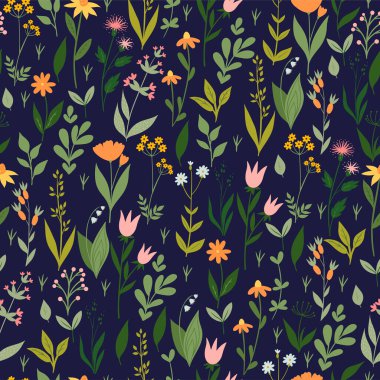 Çayır çiçekleri pürüzsüz desen. Vektör resmi.