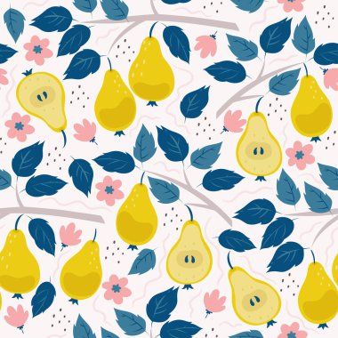 Armut, çiçek ve dallarla kusursuz desen. Vektör resmi.