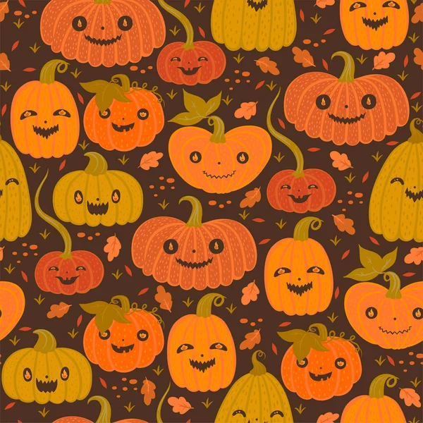 Bezešvé Vzor Podzimní Halloween Dýně Vektorový Obraz — Stockový vektor
