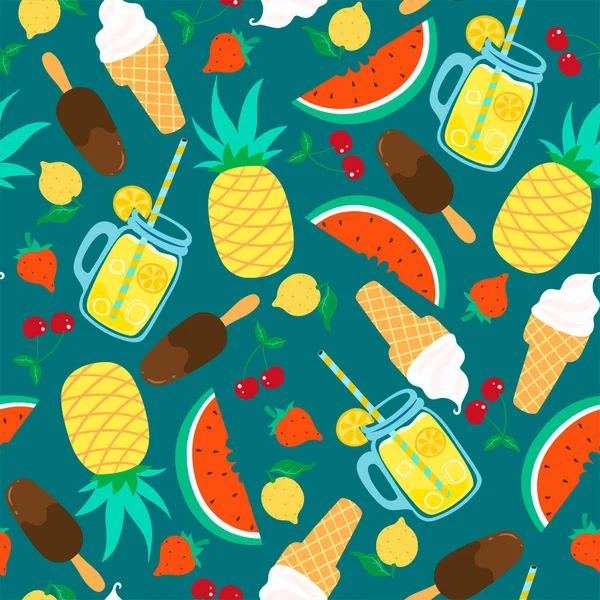 Nahtloses Muster Mit Sommerlichen Speisen Und Getränken Einem Einfachen Stil — Stockvektor