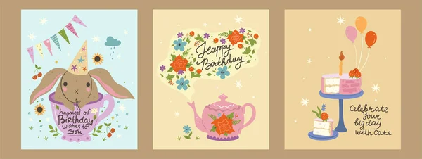 誕生日をコンセプトにしたポストカードのセット ベクトル画像 — ストックベクタ