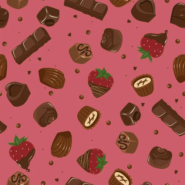 Patrón Sin Costuras Con Chocolate Fresas Imagen Vectorial — Vector de stock