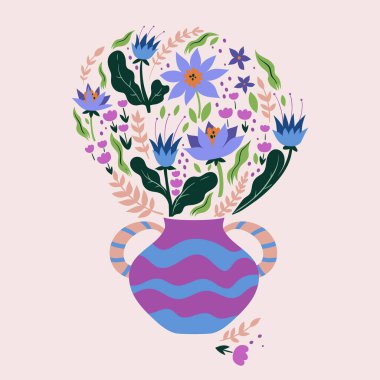 Vazoda bir buket çiçek. Vektör resmi.