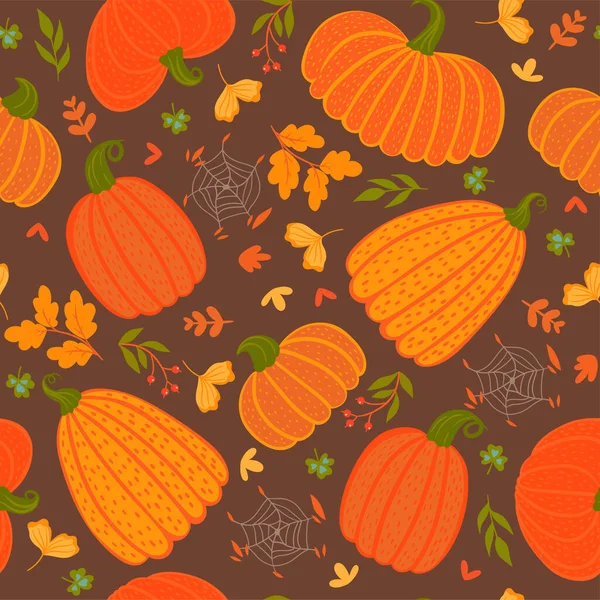 Modèle Sans Couture Avec Des Citrouilles Des Feuilles Image Vectorielle — Image vectorielle