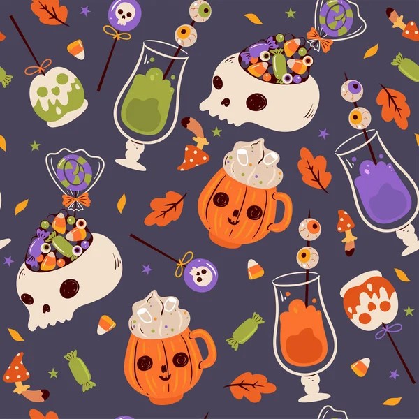 Padrão Sem Costura Com Comida Halloween Imagem Vetorial —  Vetores de Stock