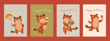 Kaplanlı doğum günü kartı koleksiyonu. Vektör resmi.