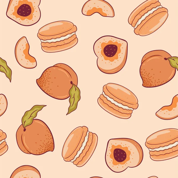 Seamless Pattern Peaches Macaroons Vector Image — Stock Vector